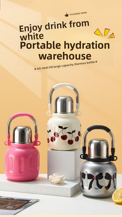 Handle Insulated Cup Student 316 Stainless Steel Portable Travel Water Bottle