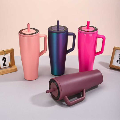 40oz Handle 304 Stainless Steel Straw Cup Outdoor Sports Leakproof
