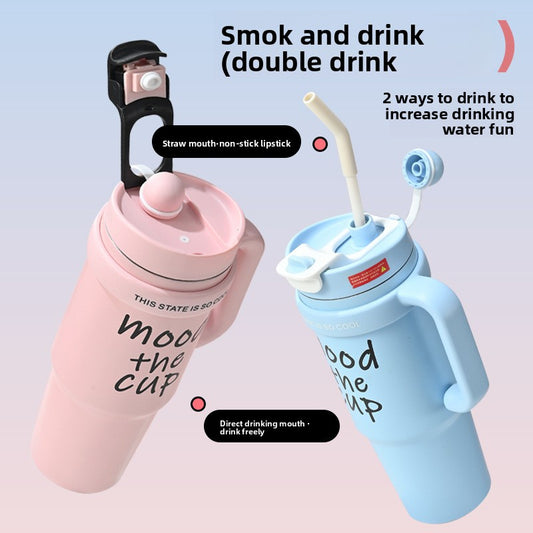 Handle Straw Insulated Cup Compatible with Car Cup Holder