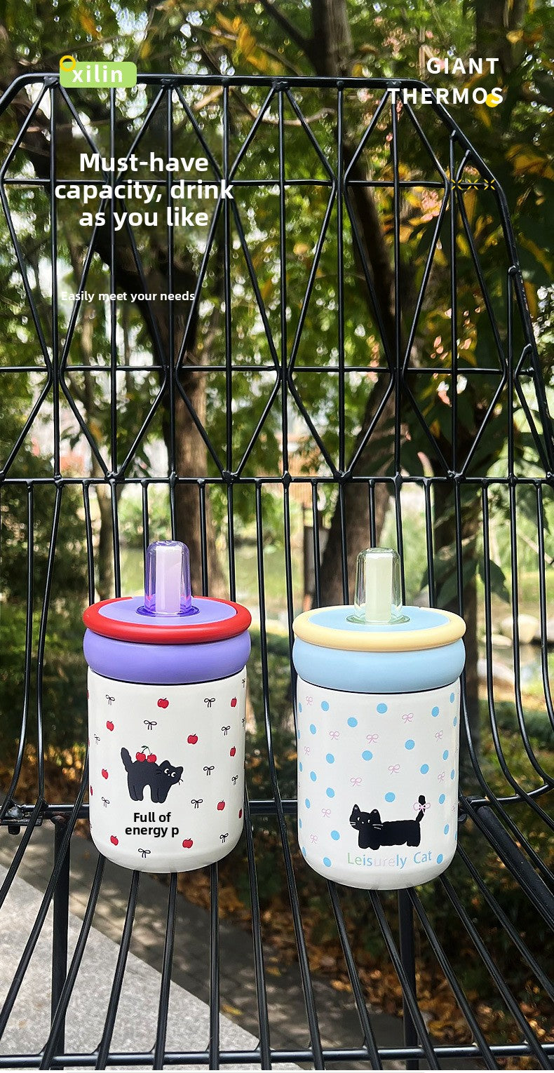 316 Stainless Steel Cute Kitten Straw Insulated Cup