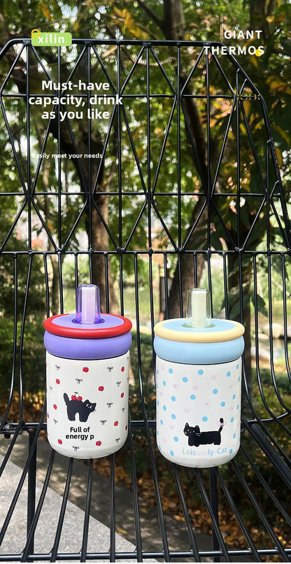 316 Stainless Steel Cute Kitten Straw Insulated Cup
