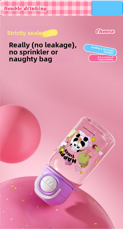 Cartoon Strap Plastic Cup Children's Panda Straw Cup Student Portable