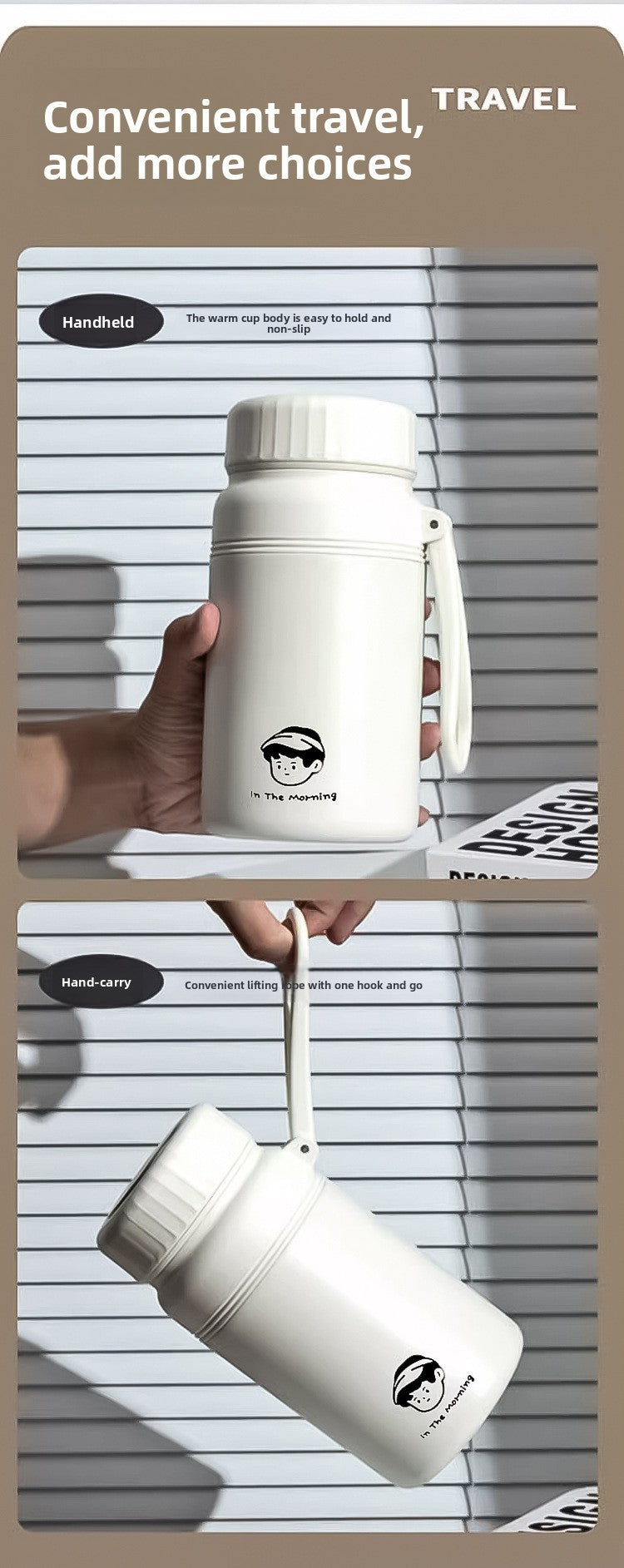 Simple 316 Stainless Steel Vacuum Insulated Cup with Portable Handle