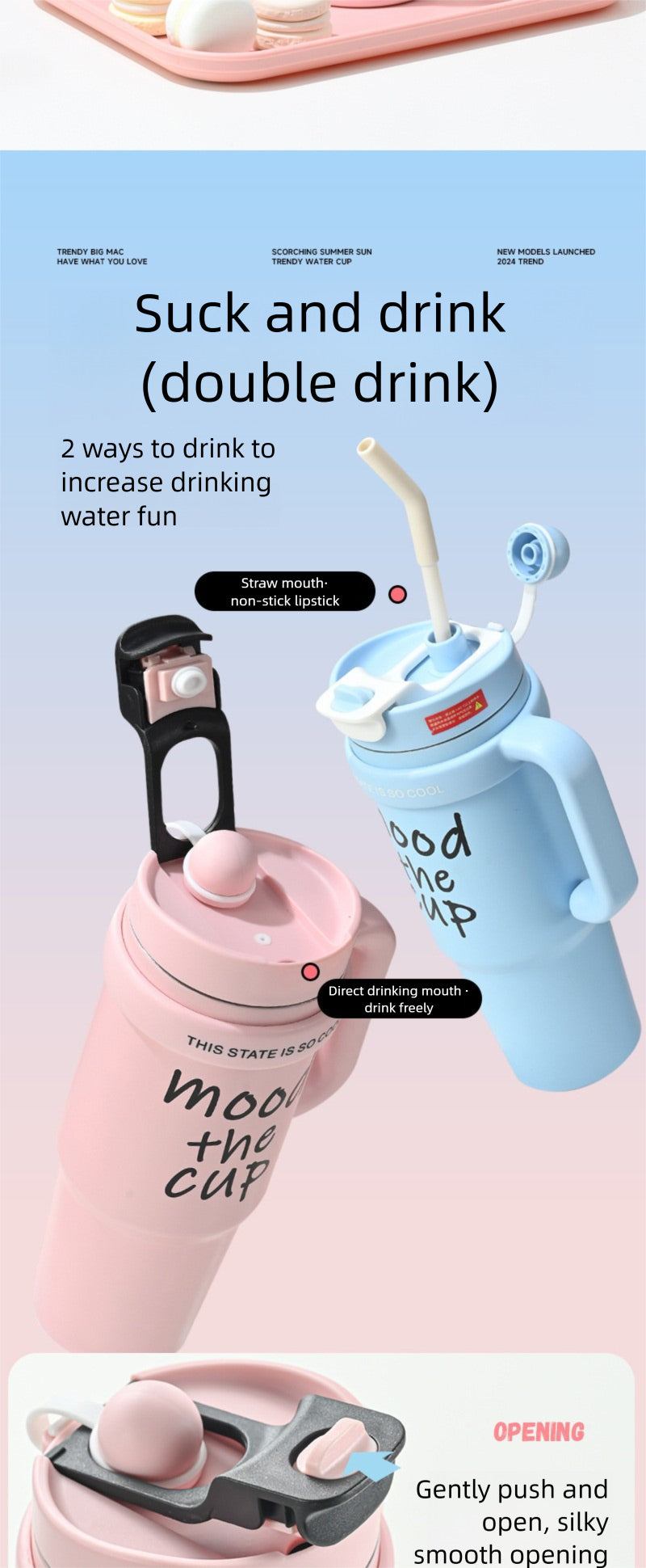 Handle Straw Insulated Cup Compatible with Car Cup Holder