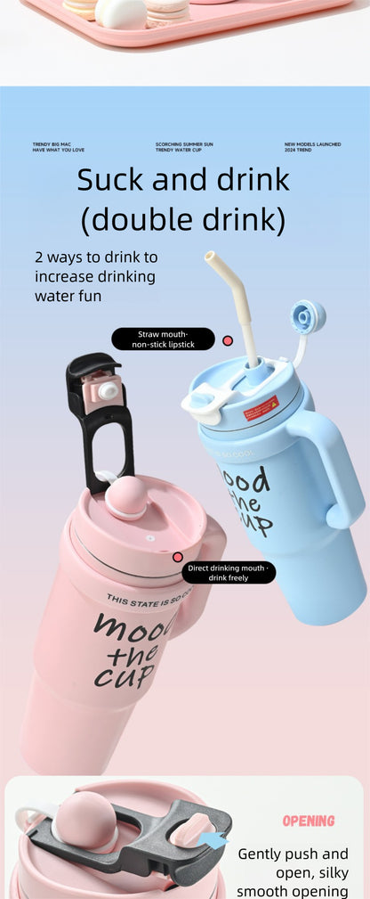 Handle Straw Insulated Cup Compatible with Car Cup Holder