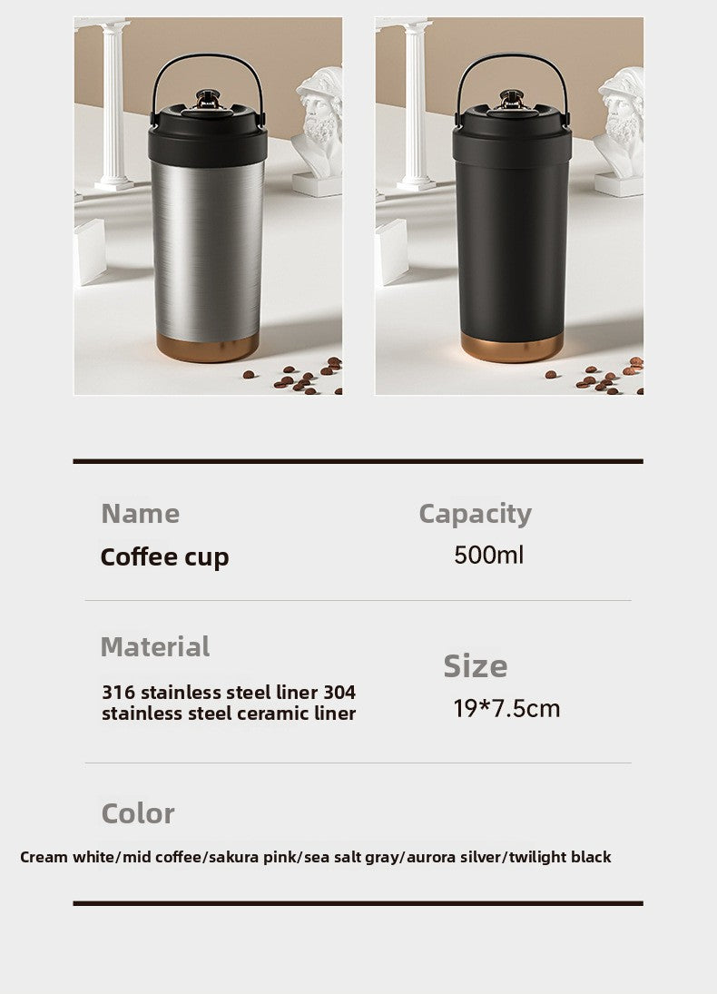 316 Stainless Steel Coffee Cup Double Drinking Straw Cup Handheld Portable