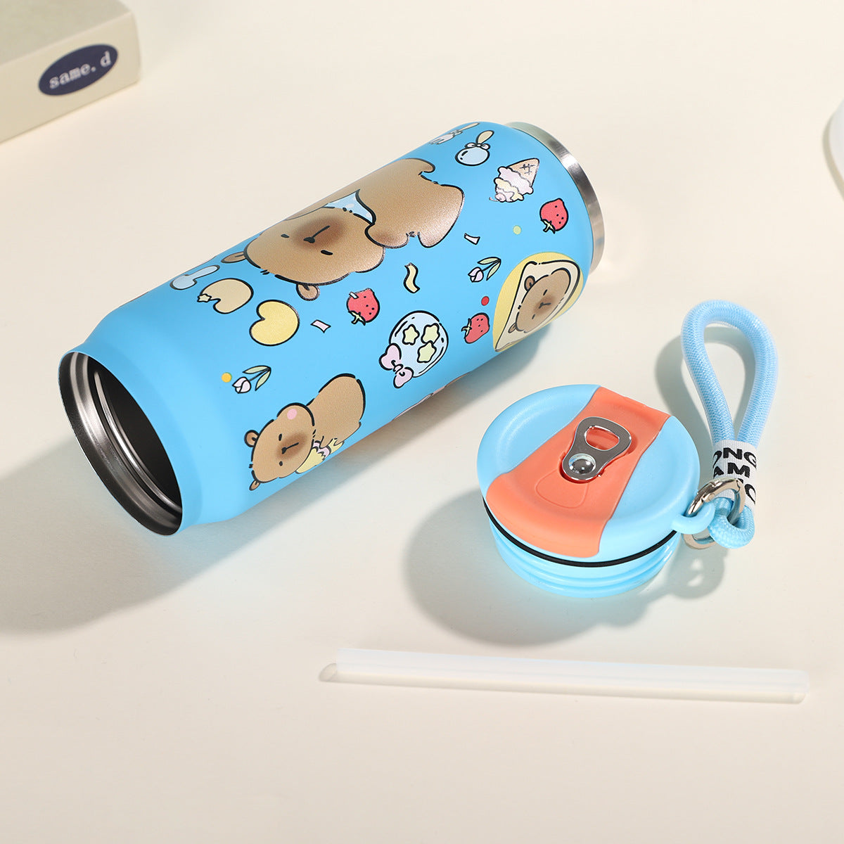 Creative Cartoon Cute Easy-to-Pull Can 304 Stainless Steel Insulated Cup with Strap