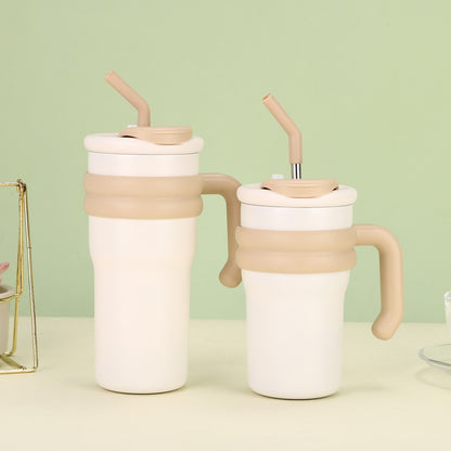 304 Stainless Steel Handle Color-Block Large Capacity Portable Insulated Straw Cup