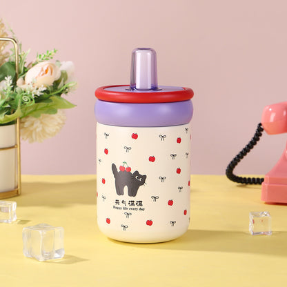 316 Stainless Steel Cute Kitten Straw Insulated Cup