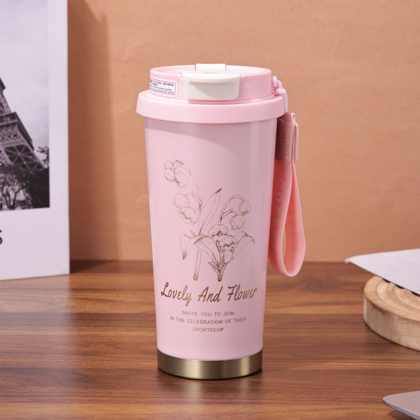 Chinese Style Floral Coffee Cup Double Drinking 304 Stainless Steel Insulated Cup