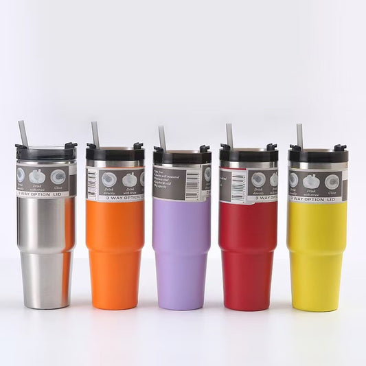30OZ Stainless Steel Insulated Cup Portable Straw Cup Coffee Cup