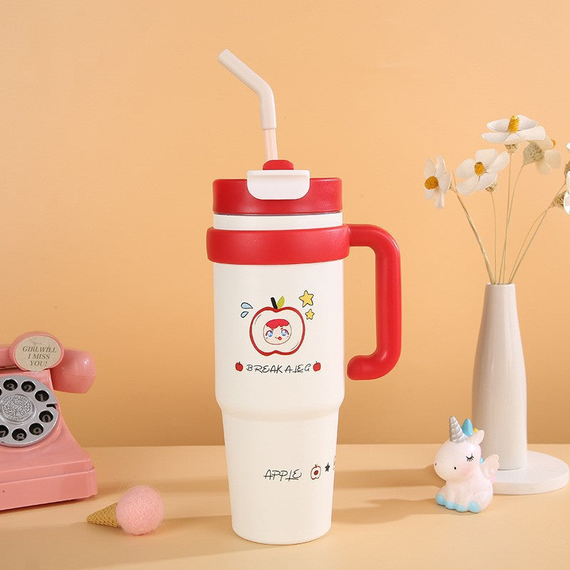 316 Stainless Steel Straw Insulated Cup Large Capacity Dual Drinking Perfectly Fits Car Cup Holder