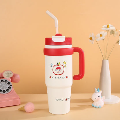 316 Stainless Steel Straw Insulated Cup Large Capacity Dual Drinking Perfectly Fits Car Cup Holder