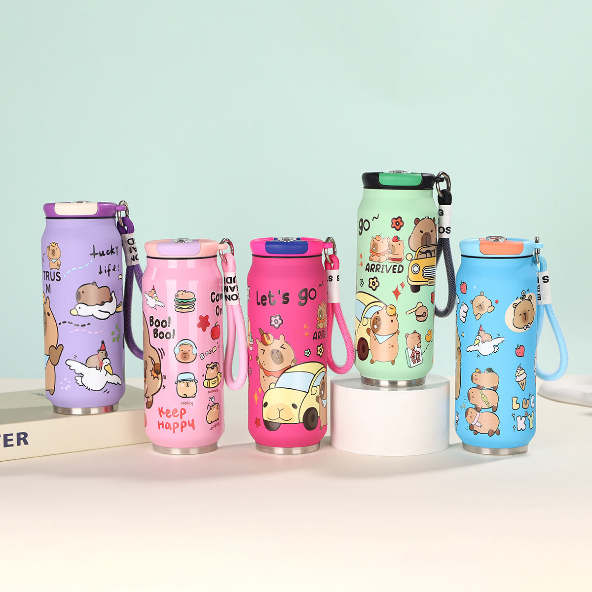 Creative Cartoon Cute Easy-to-Pull Can 304 Stainless Steel Insulated Cup with Strap