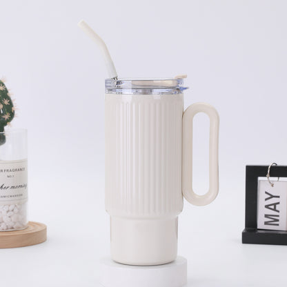 Striped 40oz Large Capacity Straw Cup 304 Stainless Steel Handle Portable