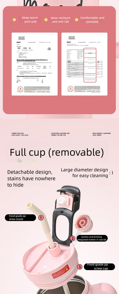 Handle Straw Insulated Cup Compatible with Car Cup Holder