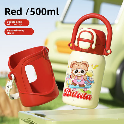316 Stainless Steel Insulated Cup Children's Fun Straw Cup Children's Water Bottle with Cup Sleeve