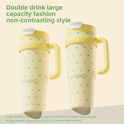 316 Stainless Steel Straw Insulated Cup Large Capacity Dual Drinking Perfectly Fits Car Cup Holder