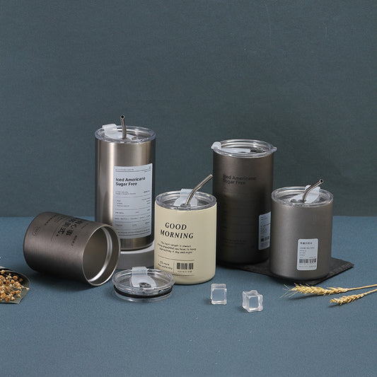304 Stainless Steel Iced Americano Coffee Cup Simple Office Portable Straw