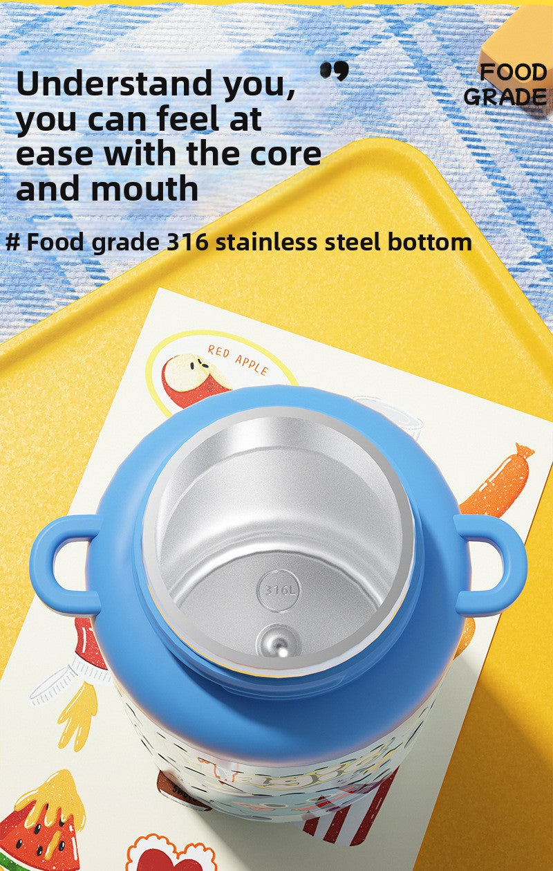 Cartoon Children's Double Drinking 316 Stainless Steel Insulated Cup Student Straw Cup Portable Strap