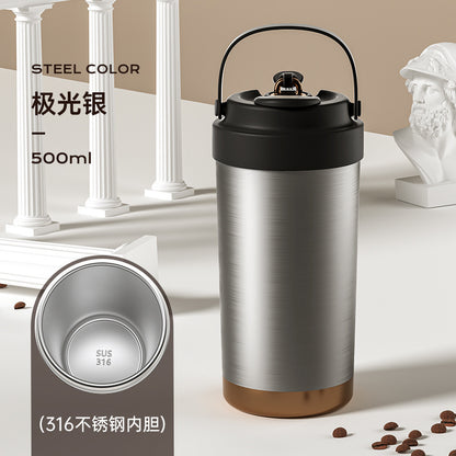 316 Stainless Steel Coffee Cup Double Drinking Straw Cup Handheld Portable