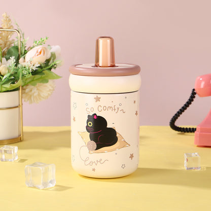 316 Stainless Steel Cute Kitten Straw Insulated Cup