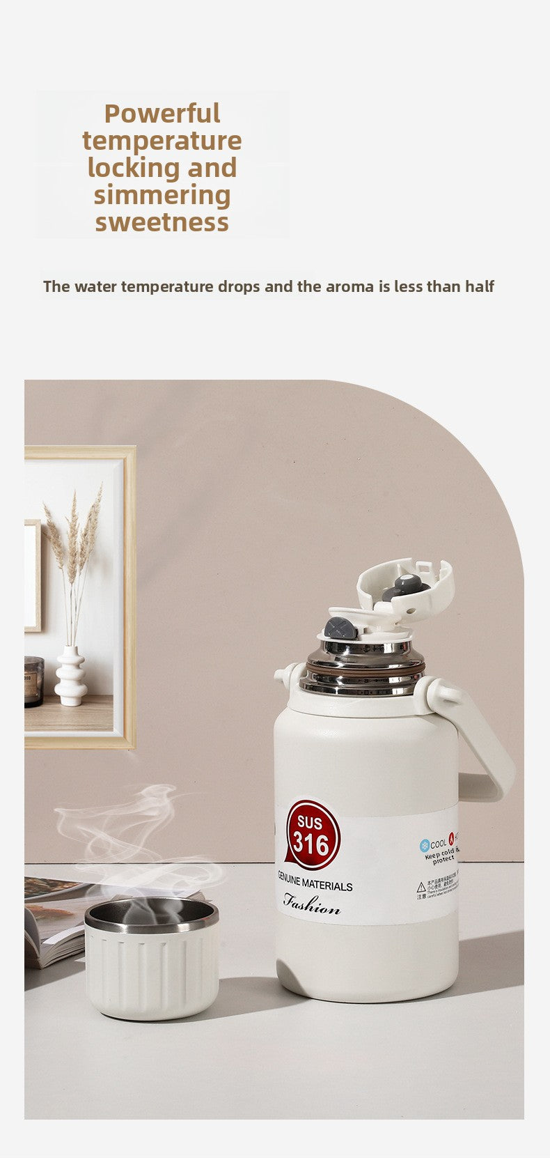 316 Stainless Steel Insulated Portable Temperature Display Handheld Kettle