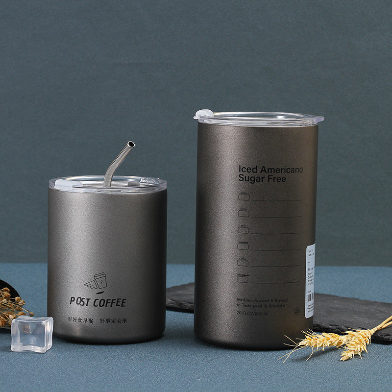304 Stainless Steel Iced Americano Coffee Cup Simple Office Portable Straw