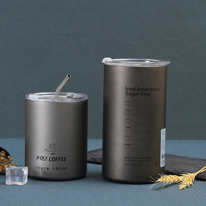 304 Stainless Steel Iced Americano Coffee Cup Simple Office Portable Straw