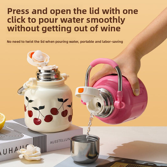 Handle Insulated Cup Student 316 Stainless Steel Portable Travel Water Bottle