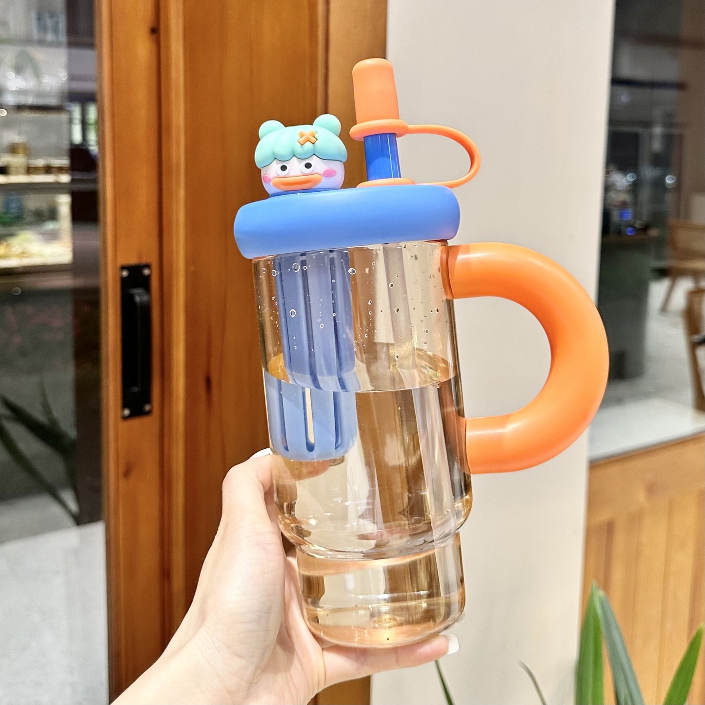 Large Capacity Plastic Cup Cute Straw Handle Cup Outdoor Sports Fitness Office