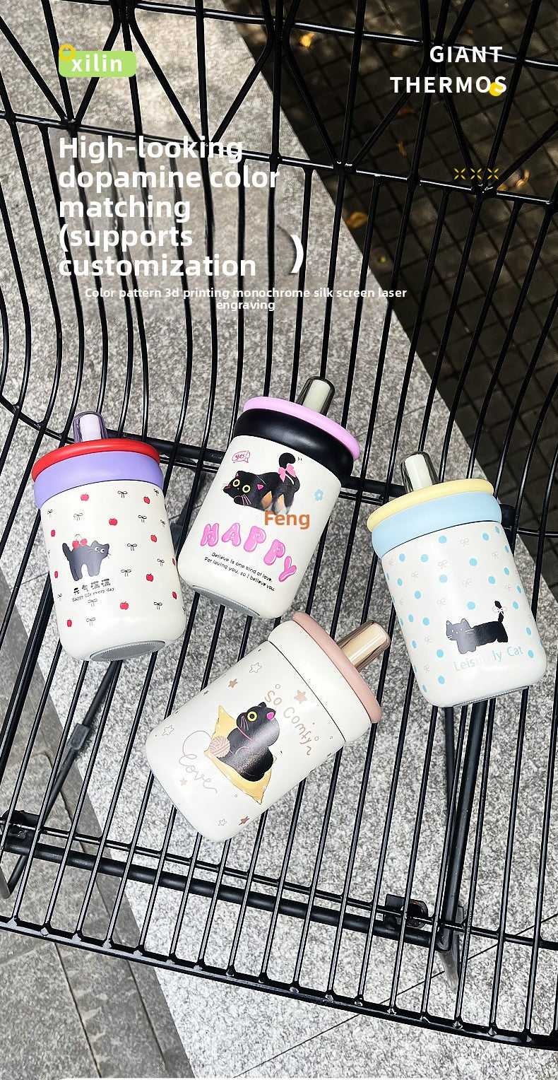 316 Stainless Steel Cute Kitten Straw Insulated Cup