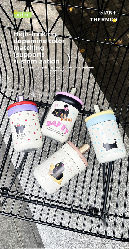 316 Stainless Steel Cute Kitten Straw Insulated Cup