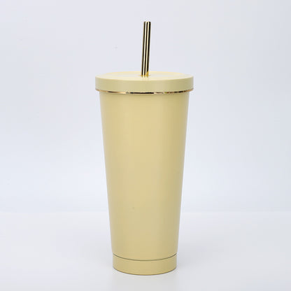 304 stainless steel gold-rimmed lid straw cup large capacity portable cup fashion gift coffee cup