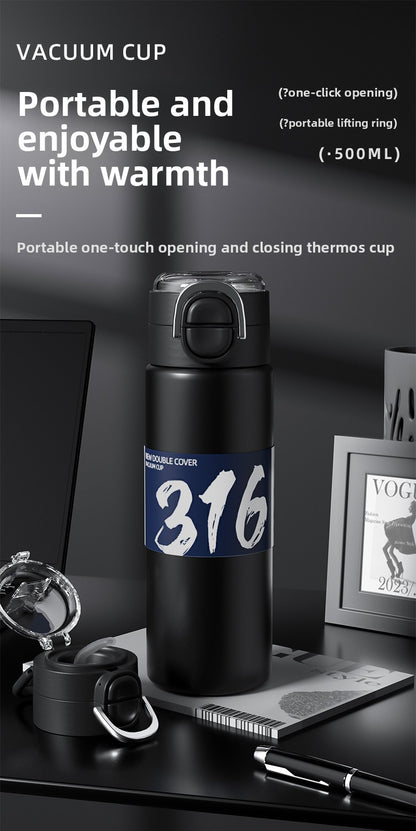 316 Stainless Steel Insulated Cup Portable Straw Cup Double Drinking Bounce Cup