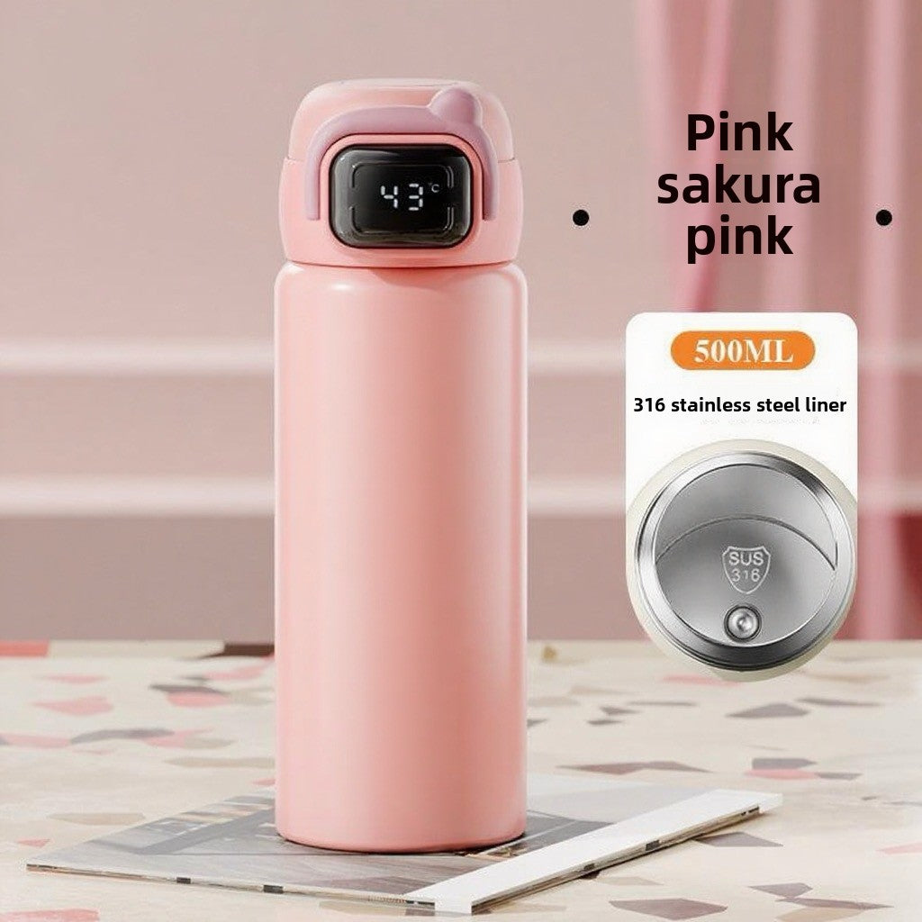Double Drinking Bouncing Cup 316 Stainless Steel Digital Display Temperature Cup
