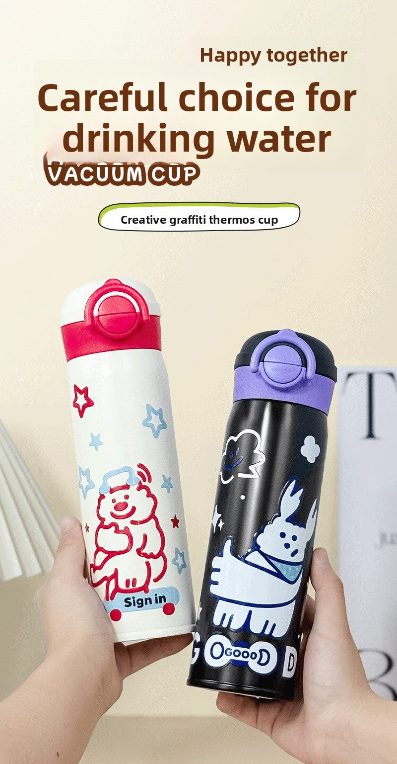 Tuya Insulated Cup Cartoon Bouncing Cup 316L Stainless Steel Straw Cup