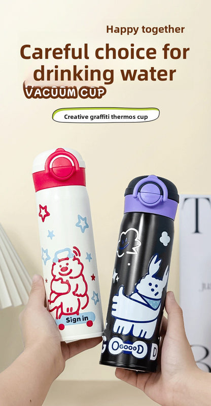 Tuya Insulated Cup Cartoon Bouncing Cup 316L Stainless Steel Straw Cup