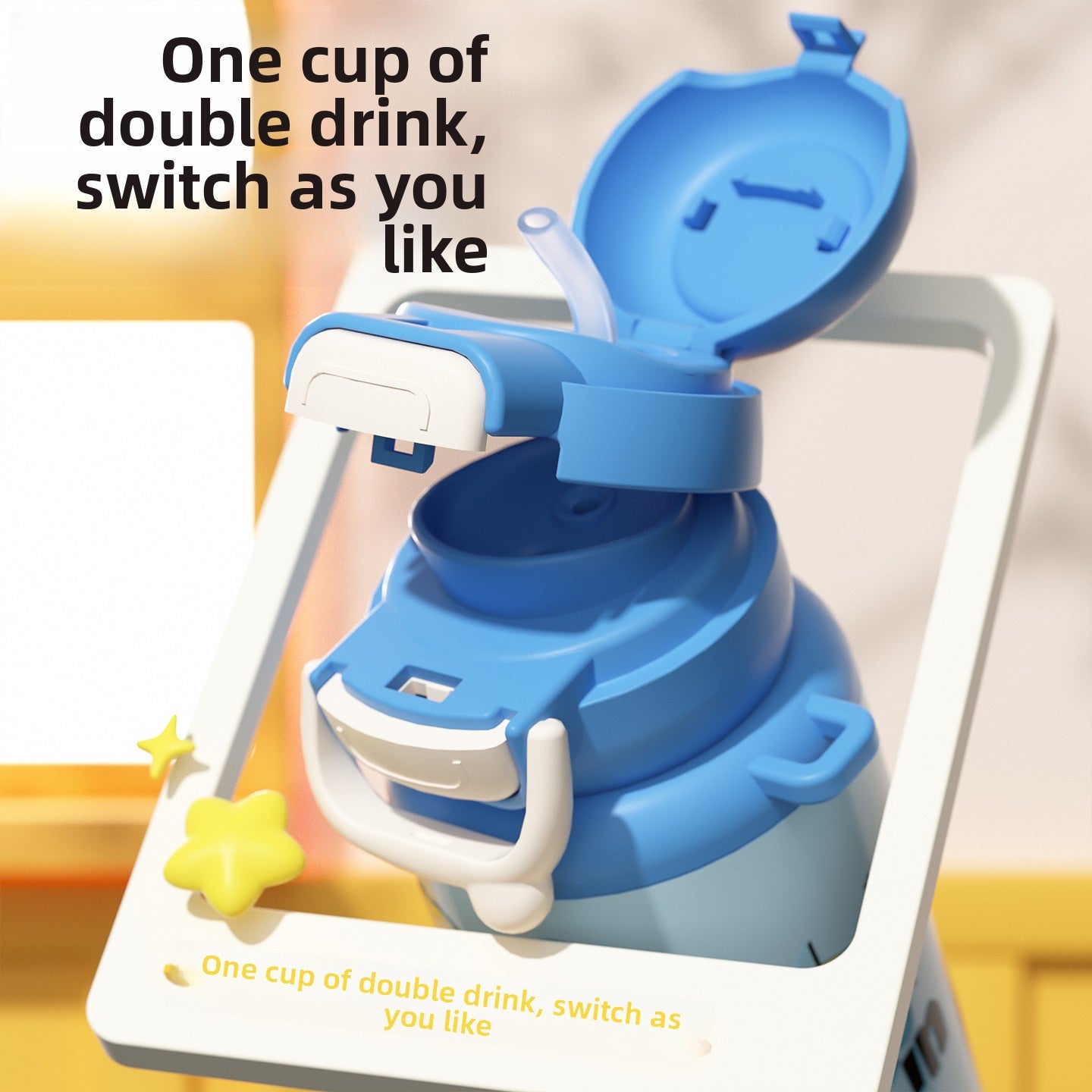 Cartoon Children's Double Drinking 316 Stainless Steel Insulated Cup Student Straw Cup Portable Strap