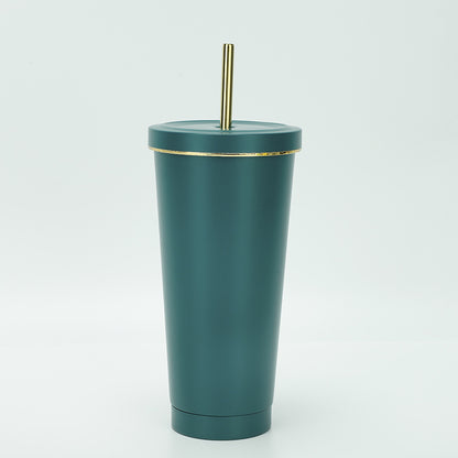 304 stainless steel gold-rimmed lid straw cup large capacity portable cup fashion gift coffee cup