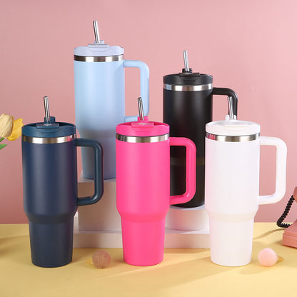 304 Stainless Steel Insulated Cup Portable Handle Straw