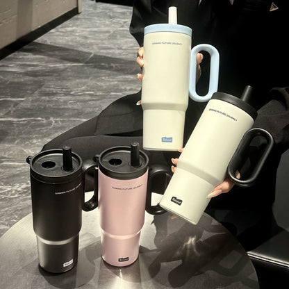 304 Stainless Steel Insulated Cup with Handle and Straw, Compatible with Car Cup Holder