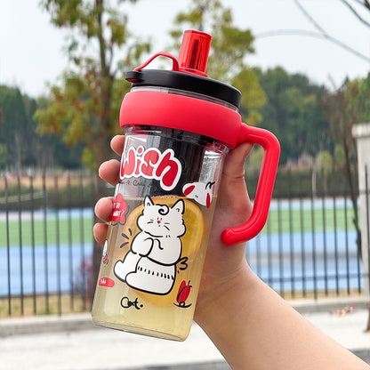 Large capacity portable straw cute handle plastic cup