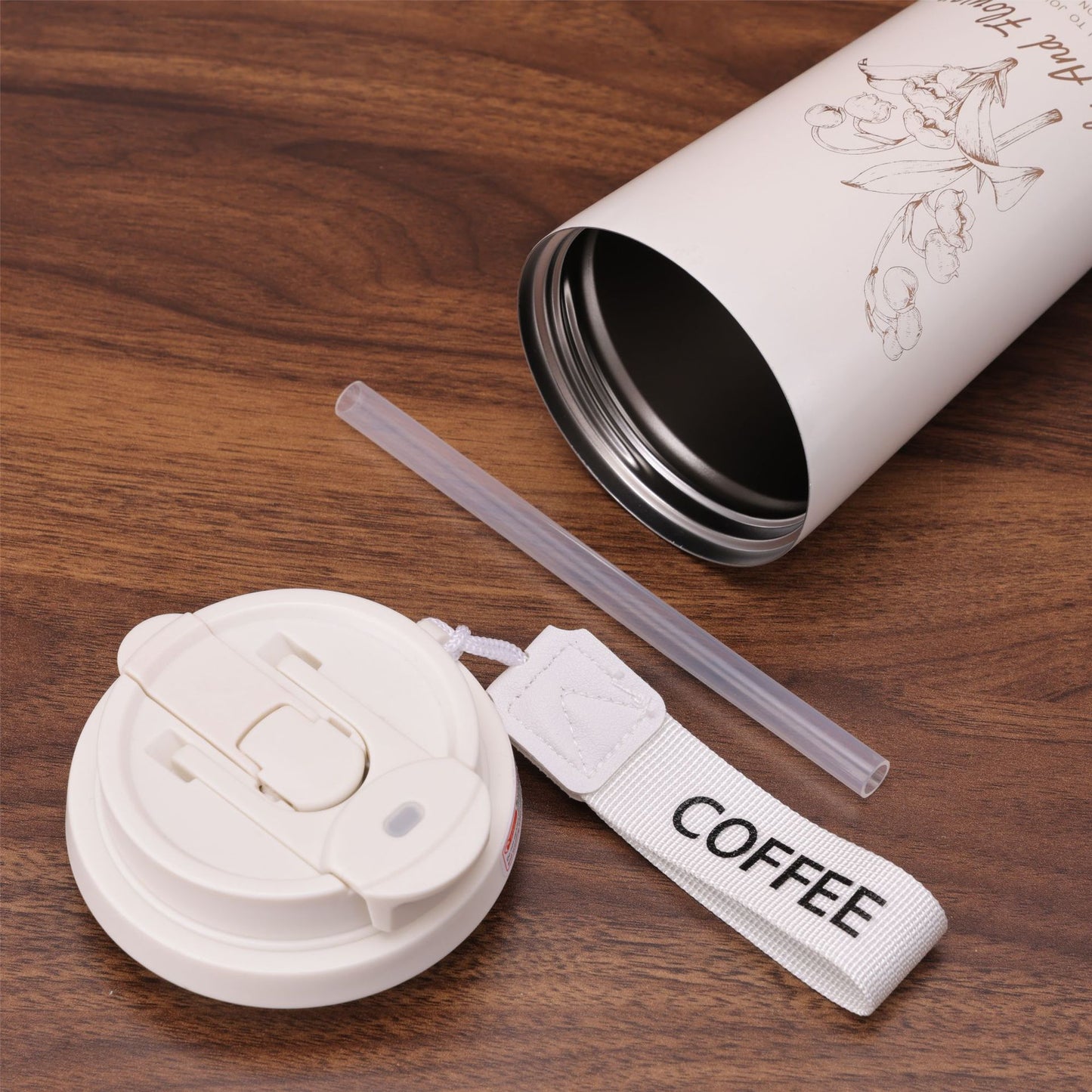 Chinese Style Floral Coffee Cup Double Drinking 304 Stainless Steel Insulated Cup