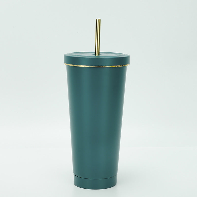 304 stainless steel gold-rimmed lid straw cup large capacity portable cup fashion gift coffee cup