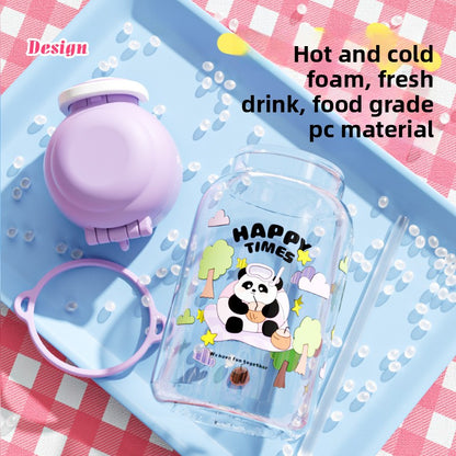Cartoon Strap Plastic Cup Children's Panda Straw Cup Student Portable