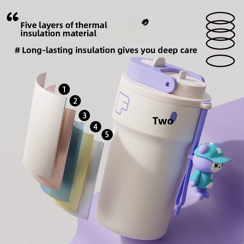 Temperature Display Travel Straw 316 Insulated Cup Office Coffee Cup