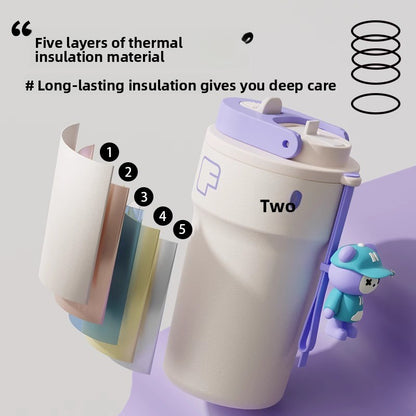 Temperature Display Travel Straw 316 Insulated Cup Office Coffee Cup