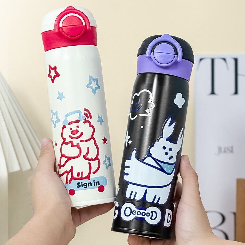 Tuya Insulated Cup Cartoon Bouncing Cup 316L Stainless Steel Straw Cup