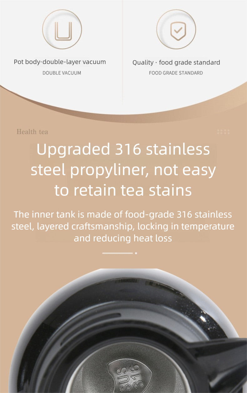 Large Capacity 316 Stainless Steel Tea Brewing Kettle Portable Handle Insulation Kettle